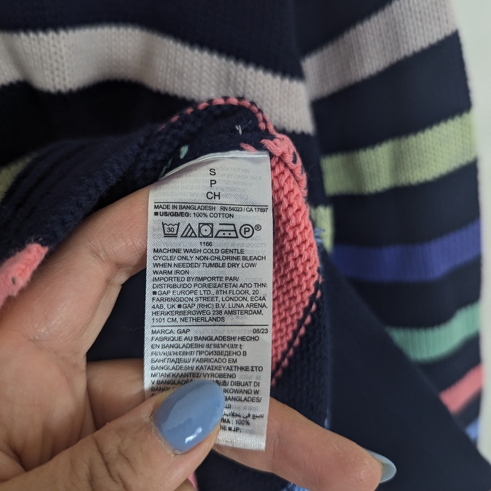 Gap Navy Blue & Stripe Cotton 24/7 Split Hem Oversized Pullover Sweater NEW! - Picture 9 of 10